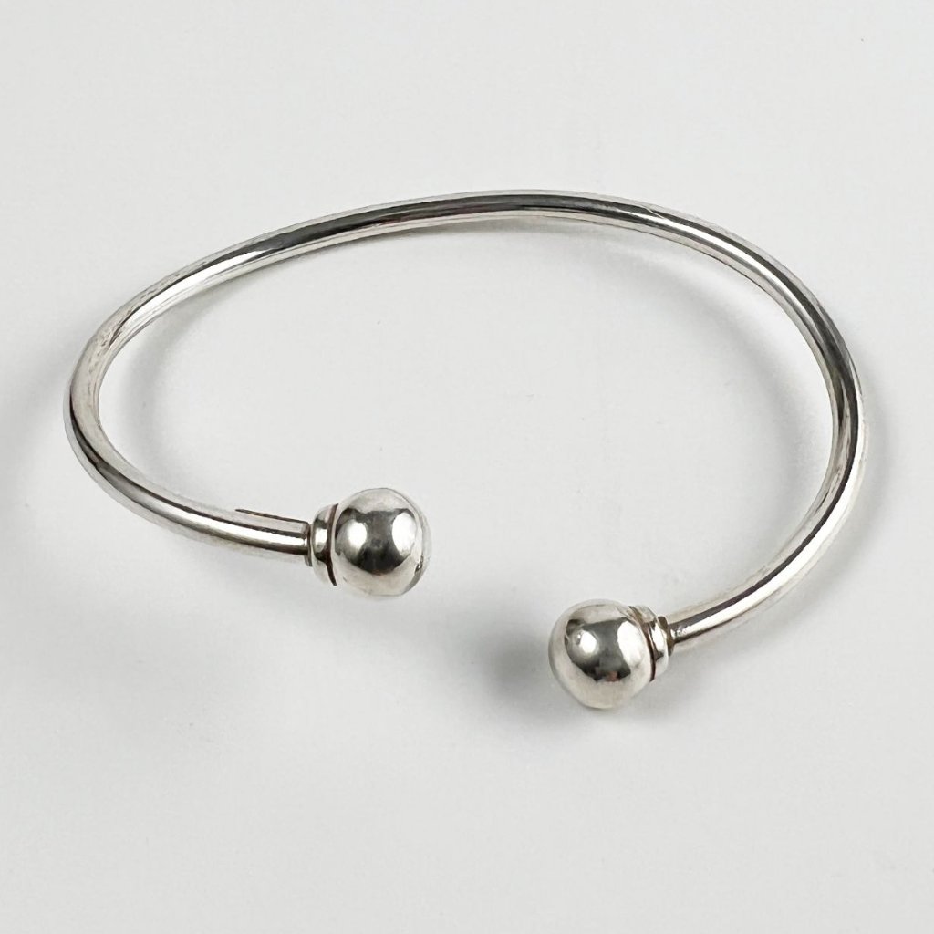 Minimalist Sterling Silver Wire Bypass Cuff Bracelet Bead Cap Made In Italy